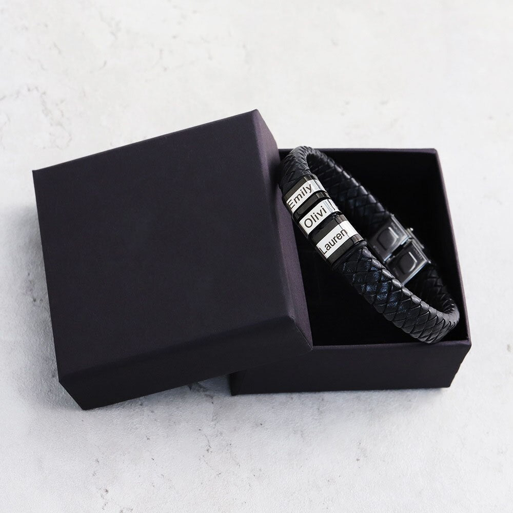 Pulseira Meu Pai Minha Vida - Pulseira de Couro + Aço Inoxidável