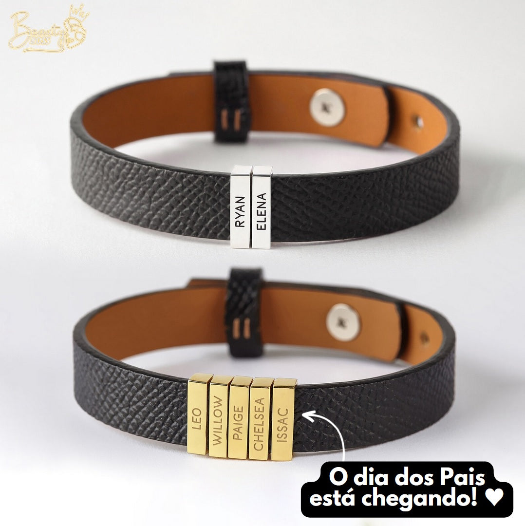 Pulseira Premium Personalizada | Meu Pai Minha Vida - Couro + Aço Inoxidável | Oferta Especial Dia Dos Pais 50% Off + Frete Grátis