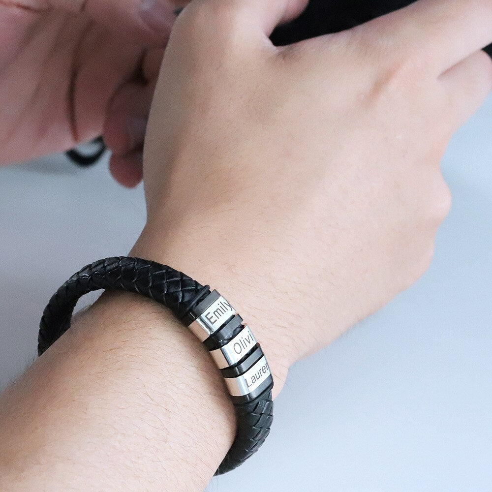Pulseira Meu Pai Minha Vida - Pulseira de Couro + Aço Inoxidável