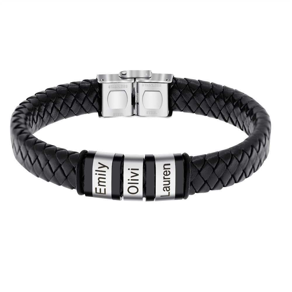 Pulseira Meu Pai Minha Vida - Pulseira de Couro + Aço Inoxidável