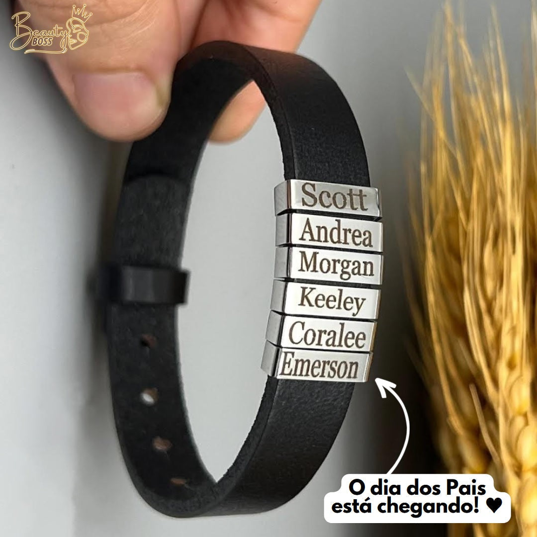 Pulseira Premium Personalizada | Meu Pai Minha Vida - Couro + Aço Inoxidável | Oferta Especial Dia Dos Pais 50% Off + Frete Grátis