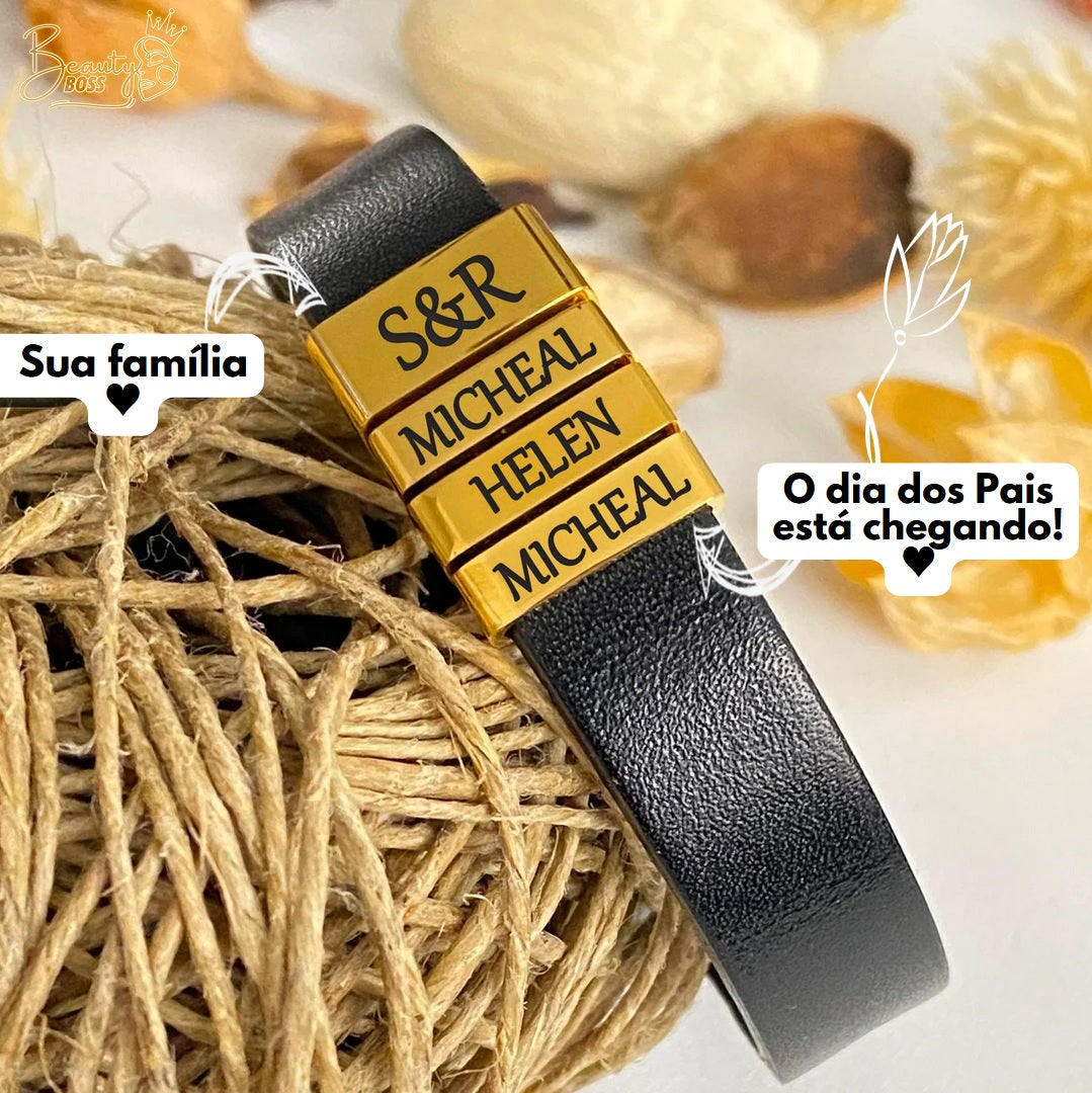 Pulseira Premium Personalizada | Meu Pai Minha Vida - Couro + Aço Inoxidável | Oferta Especial Dia Dos Pais 50% Off + Frete Grátis