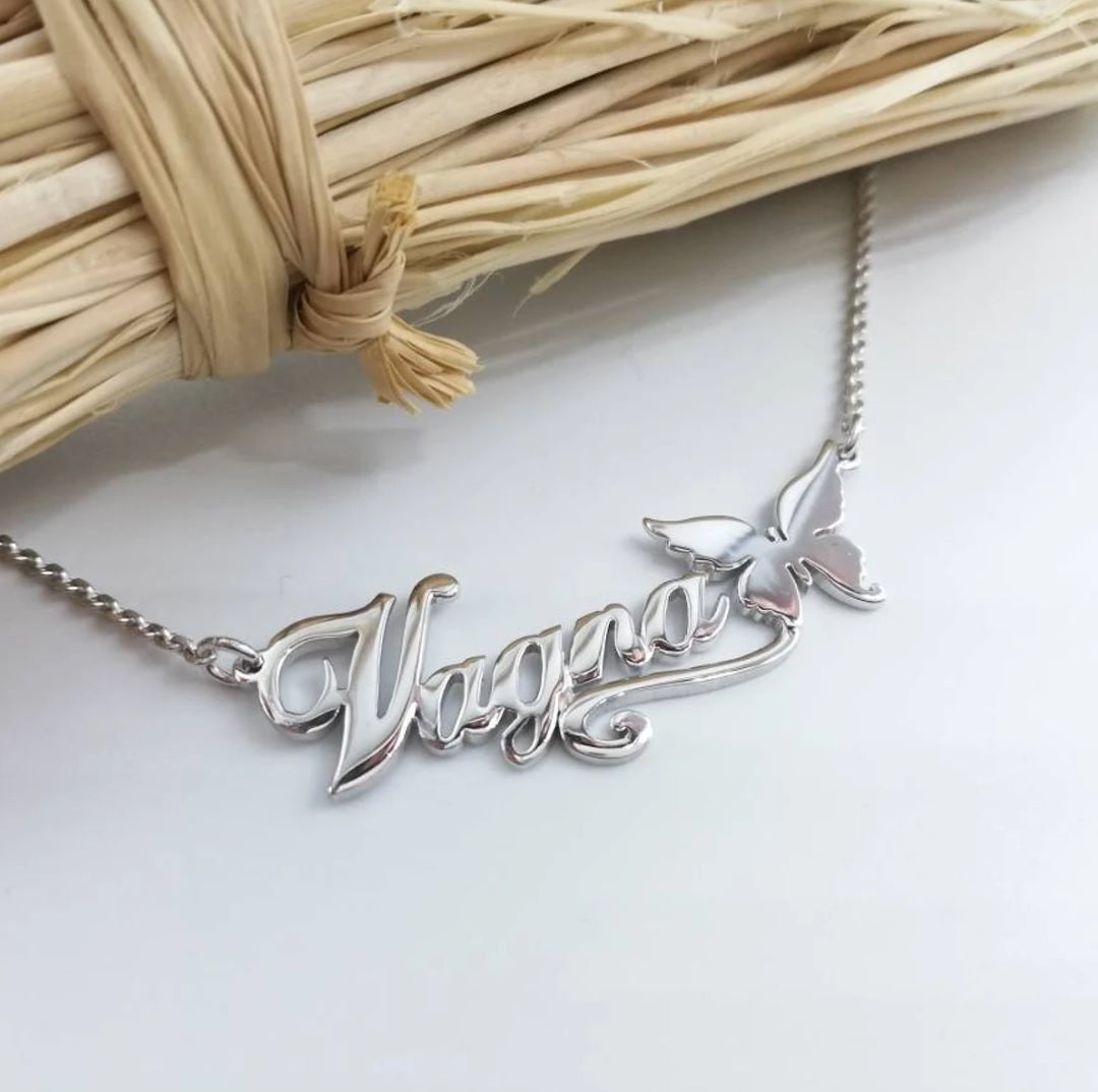 Colar Borboleta Personalizado - Com seu nome - Aço Inoxidável - Folheado a Ouro - Corte a Laser.