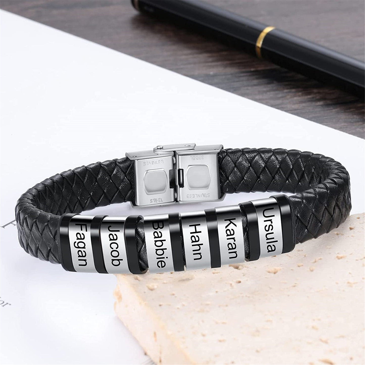 Pulseira Meu Pai Minha Vida - Pulseira de Couro + Aço Inoxidável