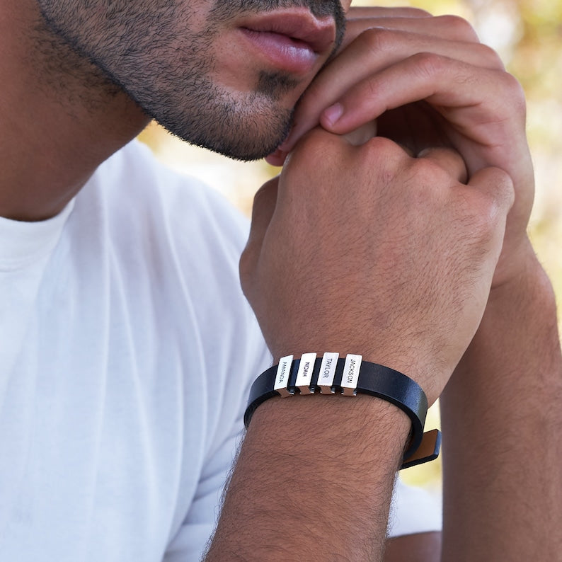 Pulseira Personalizada - Dia Dos Pais Couro + Aço Inox - Gravação a laser - Oferta especial 50% off + Frete Grátis somente hoje!