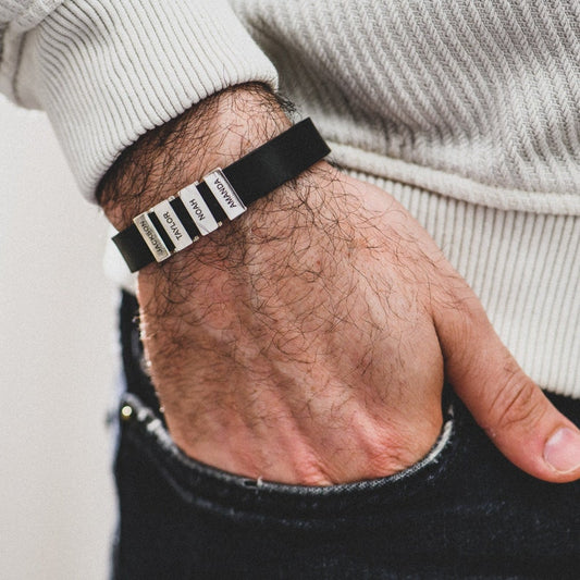 Pulseira Personalizada - Dia Dos Pais Couro + Aço Inox - Gravação a laser - Oferta especial 50% off + Frete Grátis somente hoje!