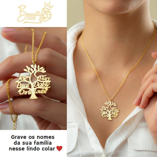 Colar Árvore Da Vida Personalizável - Minha Família - Corte a Laser - Banhado a ouro